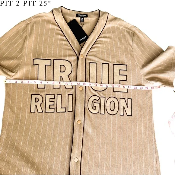 True Religion Men's Beige Pinstripe Jersey - Picture 3 of 8